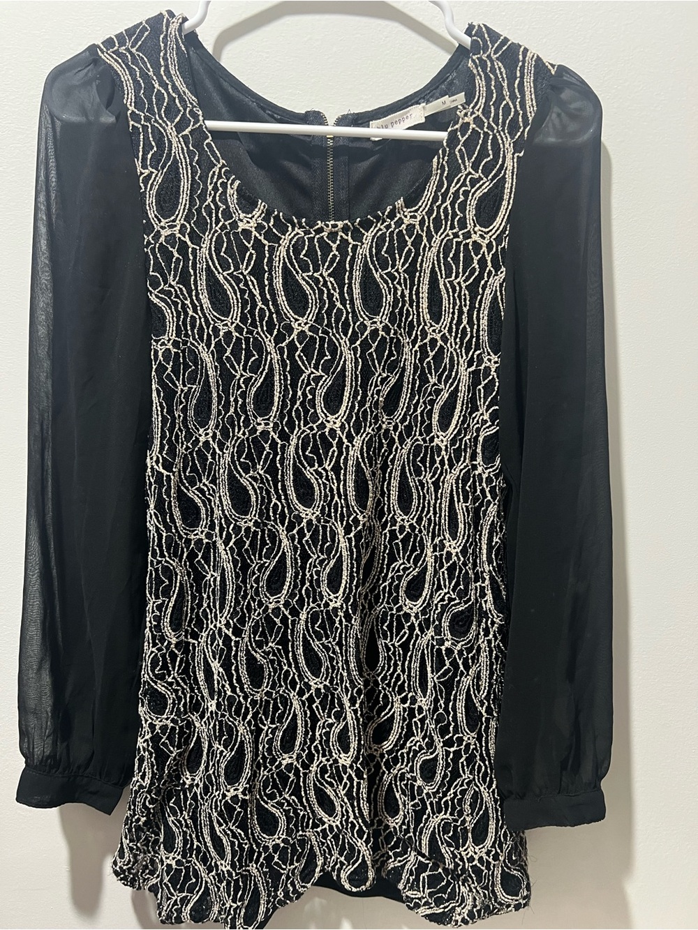 Woven Lace Overlay Black Blouse - Women Tops